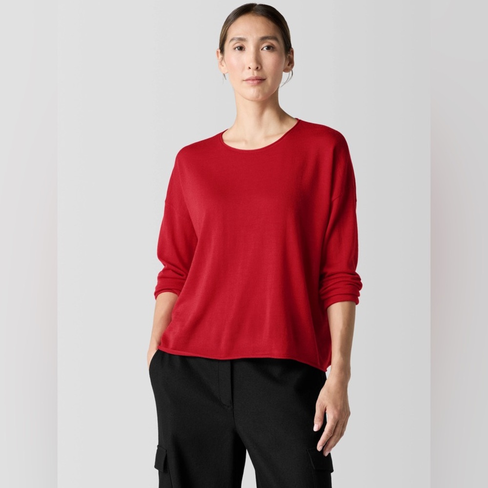 Eileen Fisher Red Crewneck Lightweight Sweater